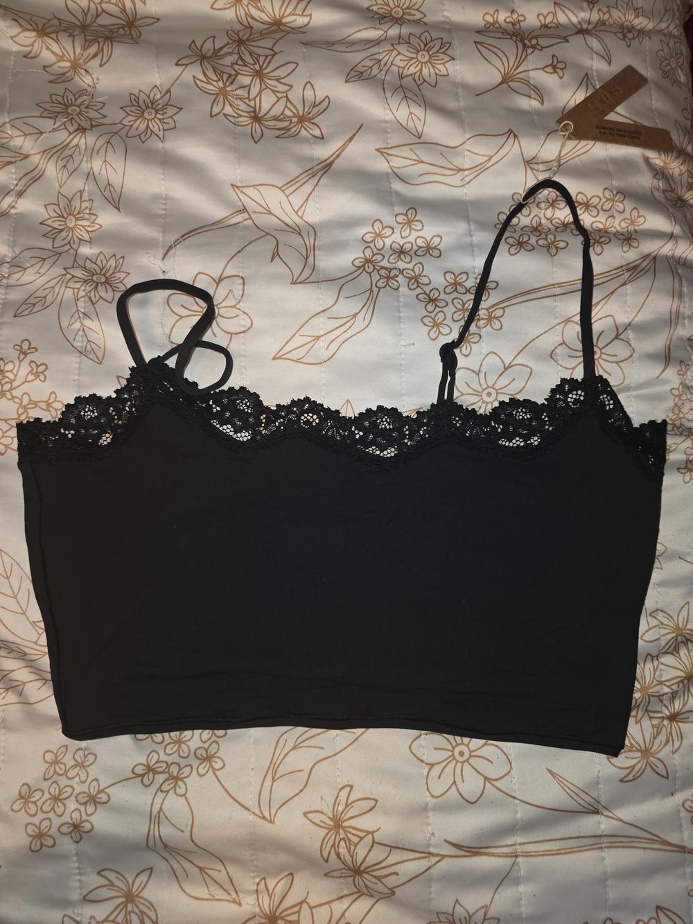 SKIMS Fits Everybody Black Lace-Trim Cropped Cami